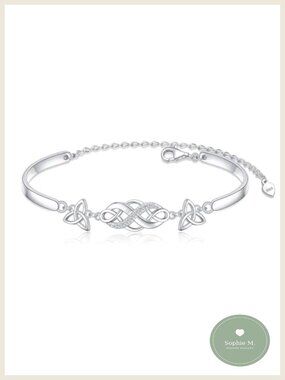 925 Sterling Silver Celtic Knot Bangle Bracelet Rhodium Plated Adjustable Cuff